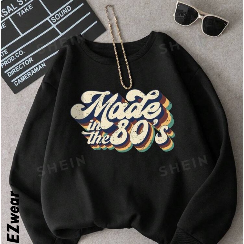 Letter Graphic Thermal Linen Sweatshirt